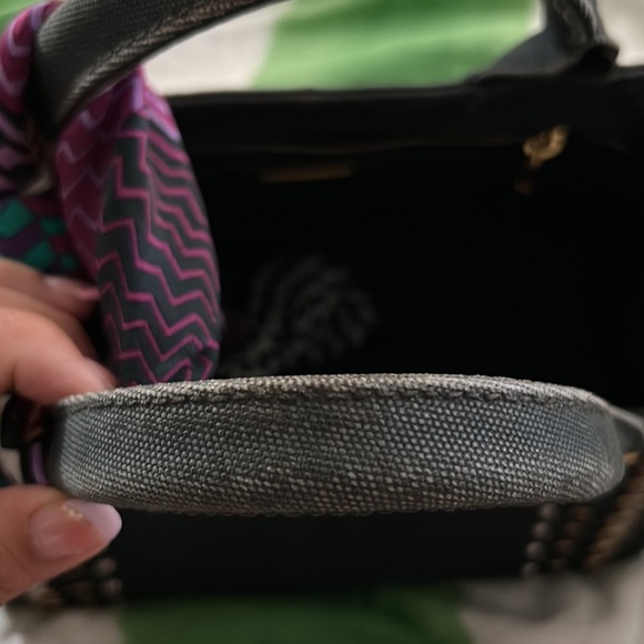 Prada canopy jean material medium size tote style purse wear on handle - Picture 2 of 6